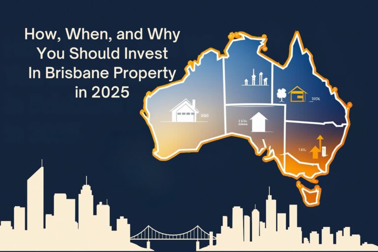 Brisbane property investment 2025 blog banner with Australia map and real estate icons.